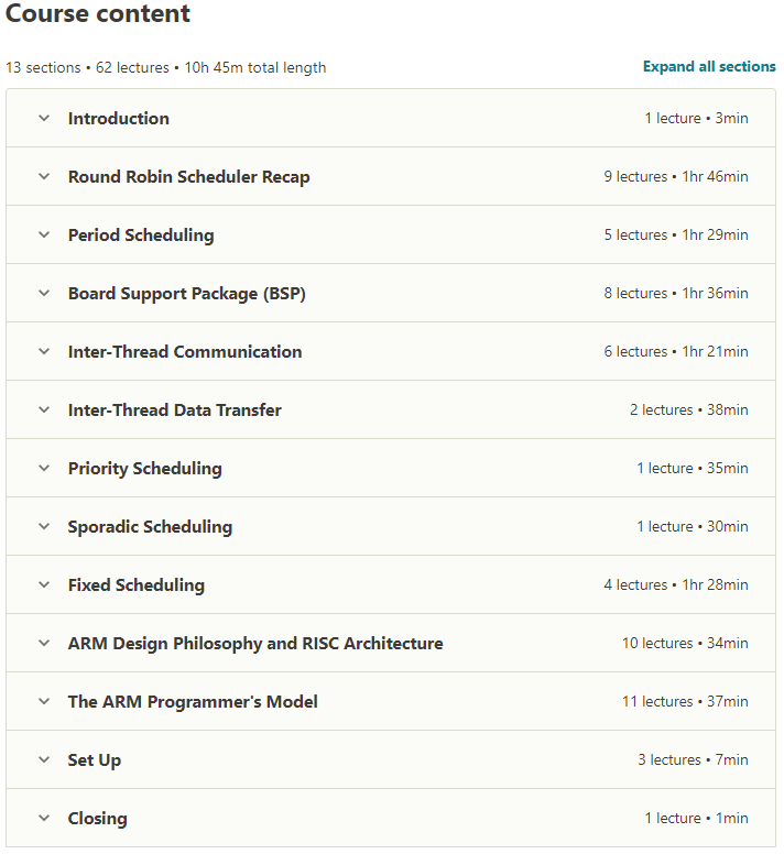 Build Your Own RealTime OS (RTOS) From Ground Up™ on ARM 2 Content