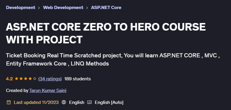 ASP.NET CORE ZERO TO HERO COURSE WITH PROJECT