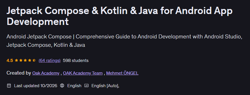 Jetpack Compose & Kotlin & Java for Android App Development