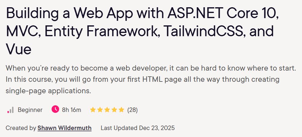 Building a Web App with ASP.NET Core 10, MVC, Entity Framework, TailwindCSS, and Vue