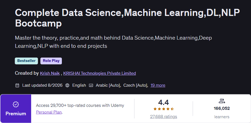 Complete Data Science,Machine Learning,DL,NLP Bootcamp