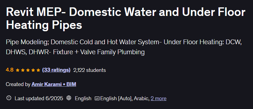 Revit MEP- Domestic Water and Under Floor Heating Pipes