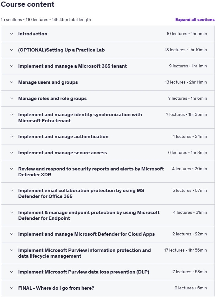 MS-102 Microsoft 365 Administrator Expert course with SIMS Content