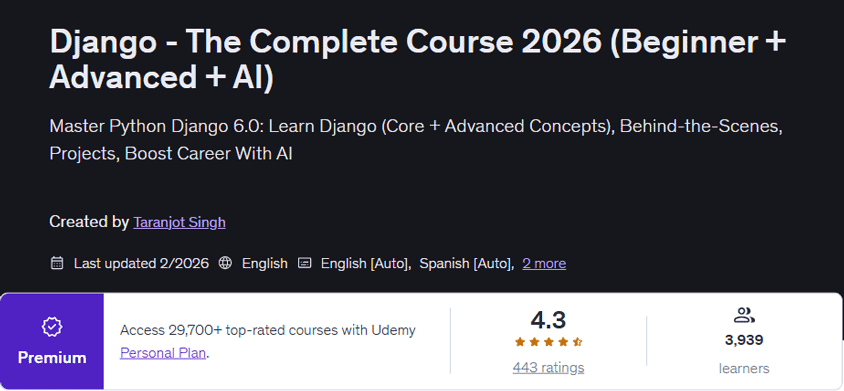 Django - The Complete Course 2026 (Beginner + Advanced + AI)
