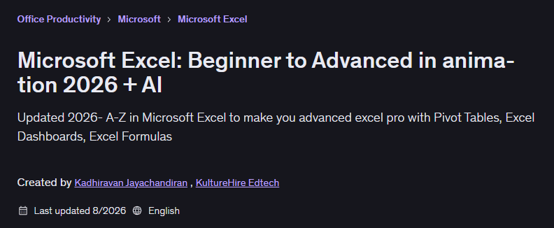 Microsoft Excel: Beginner to Advanced in animation 2026 + AI 