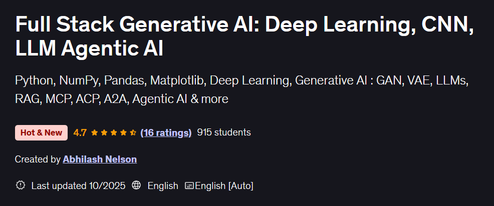Full Stack Generative AI: Deep Learning, CNN, LLM Agentic AI