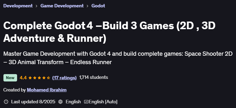 Complete Godot 4 – Build 3 Games (2D 3D Adventure & Runner)