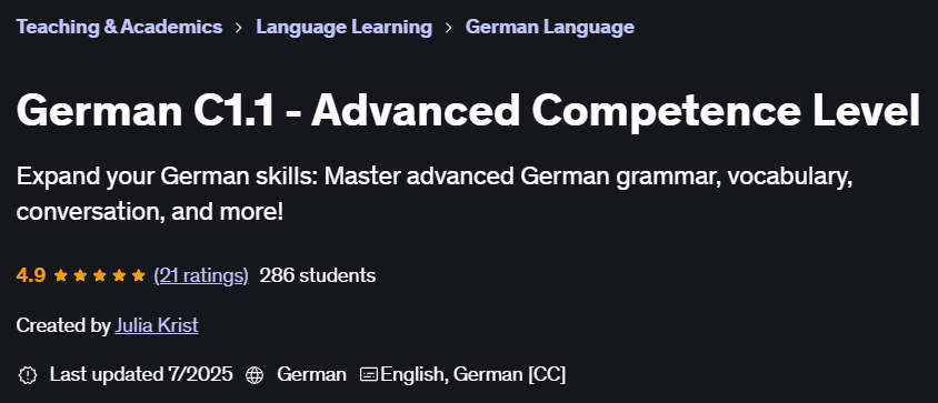 German C1.1 - Advanced Competence Level