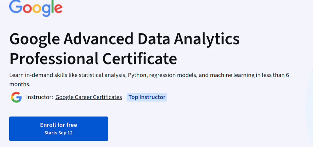 Google Advanced Data Analytics Professional Certificate