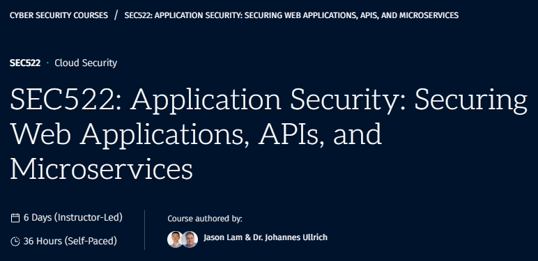 SEC522: Application Security: Securing Web Applications, APIs, and Microservices