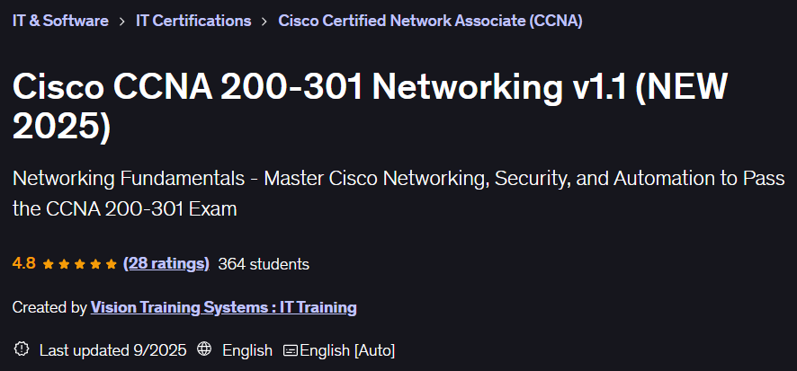 Cisco CCNA 200-301 Networking v1.1 (NEW 2025)