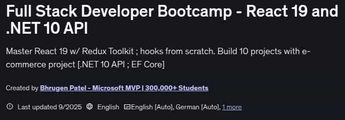 Full Stack Developer Bootcamp - React 19 and .NET 10 API