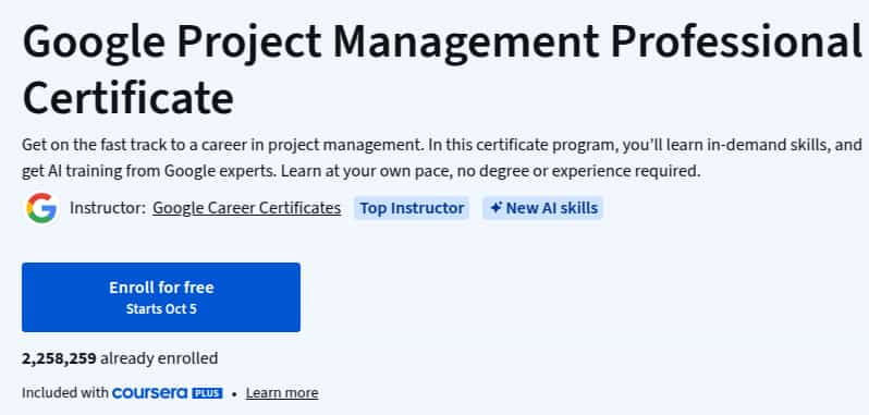 Google Project Management Professional Certificate