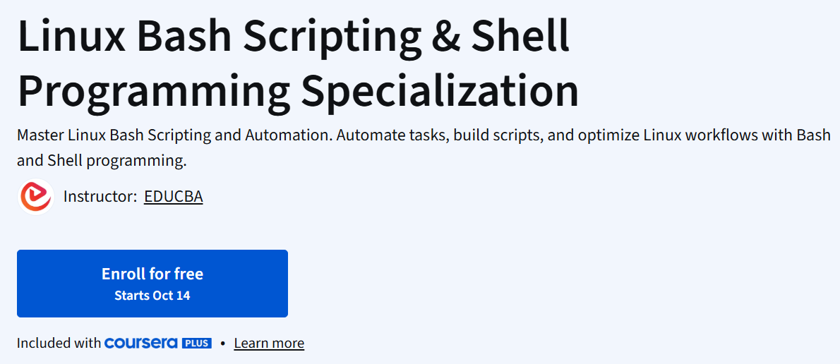 Linux Bash Scripting & Shell Programming Specialization