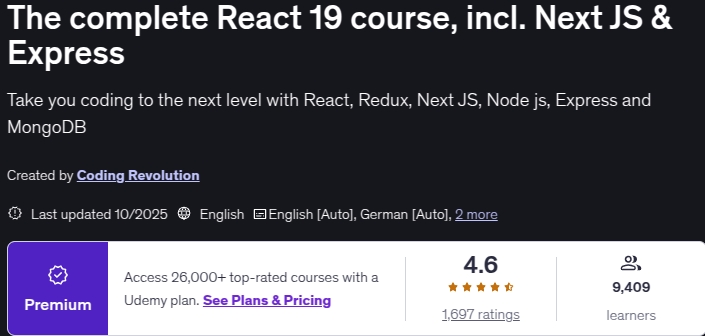 The complete React 19 course, incl. Next JS & Express