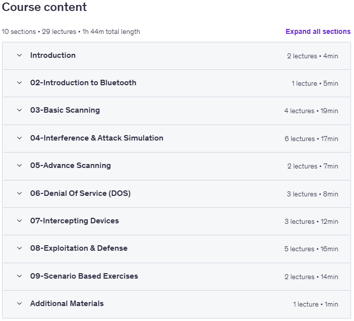 Bluetooth Hacking and Security MasterClass Content