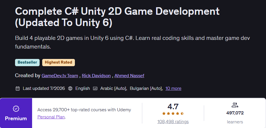 Complete C# Unity 2D Game Development (Updated To Unity 6)