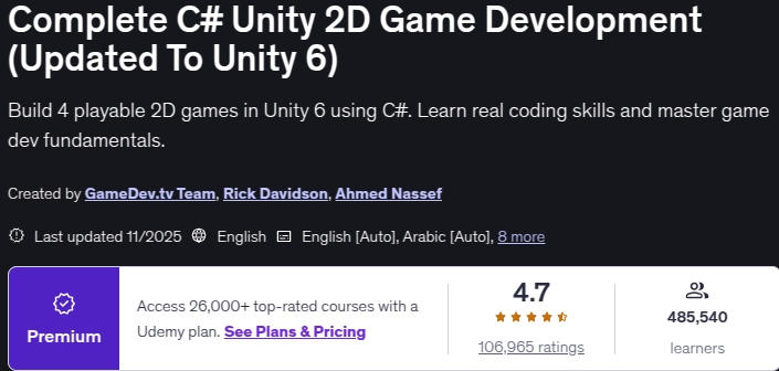 Complete C_ Unity 2D Game Development (Updated To Unity 6)