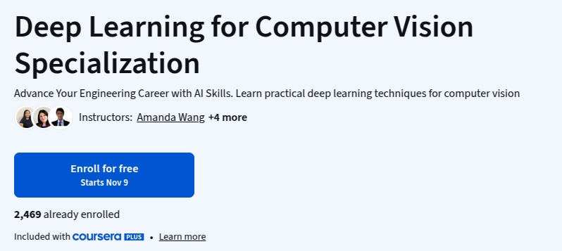 Deep Learning for Computer Vision Specialization