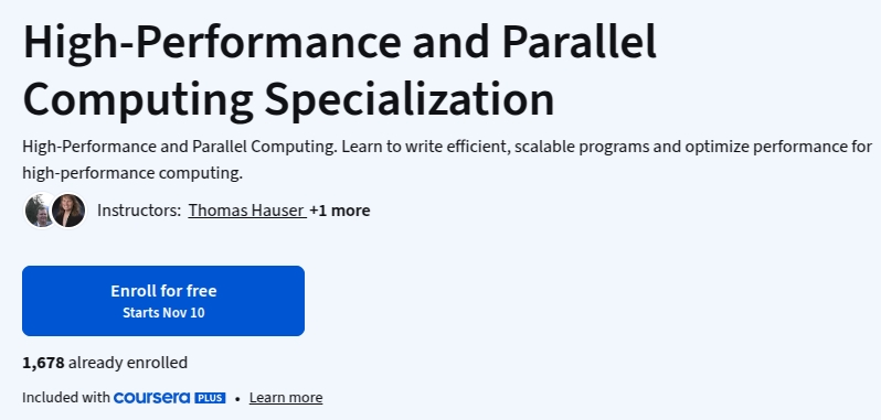 High-Performance and Parallel Computing Specialization