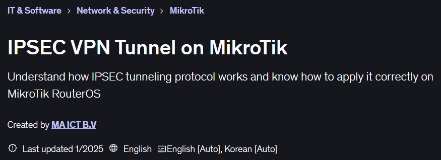 IPSEC VPN Tunnel on MikroTik