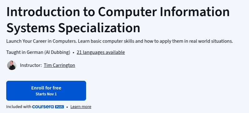 Introduction to Computer Information Systems Specialization