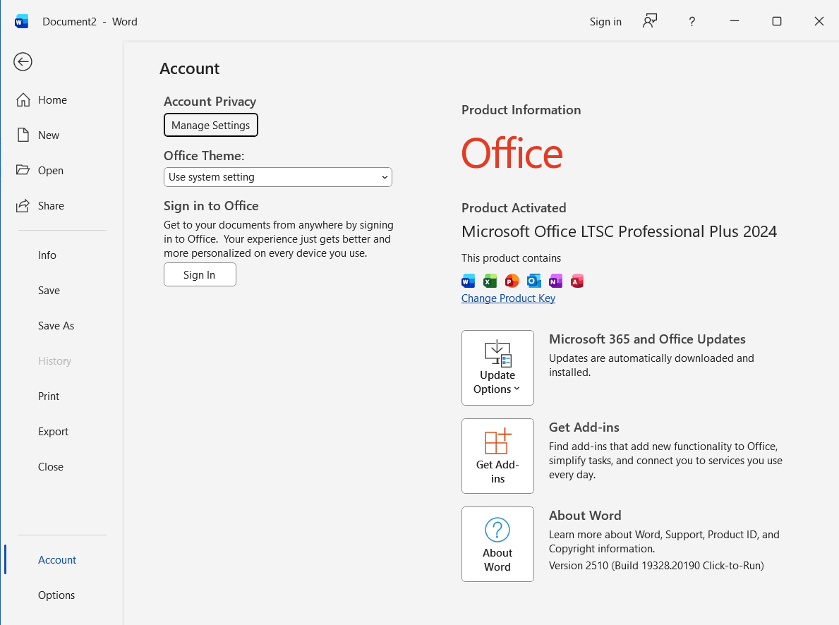 Microsoft Office Professional Plus 2021-2024 VL 2510 Build 19328.20190