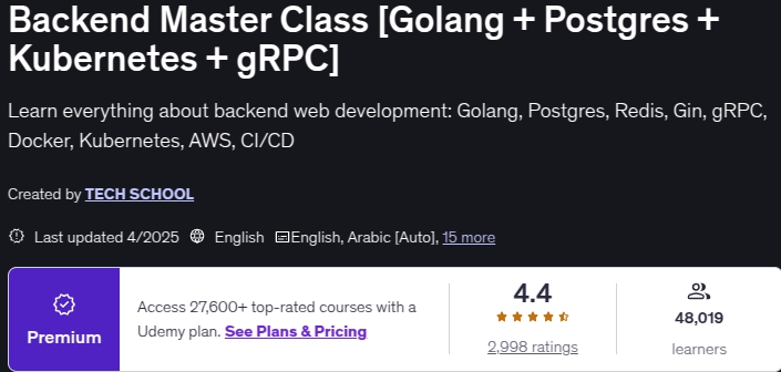 Backend Master Class [Golang + Postgres + Kubernetes + gRPC]