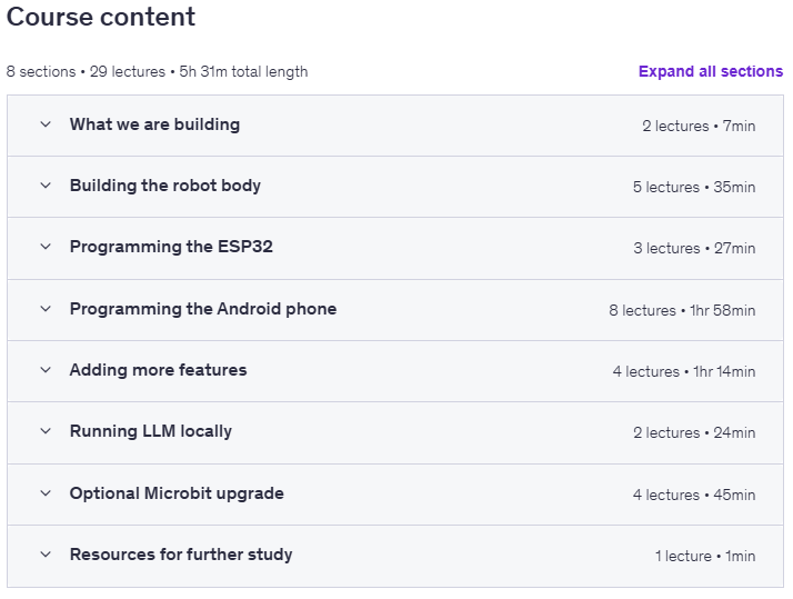 Build an AI Robot Using Android Phone with ESP32 & microbit Content