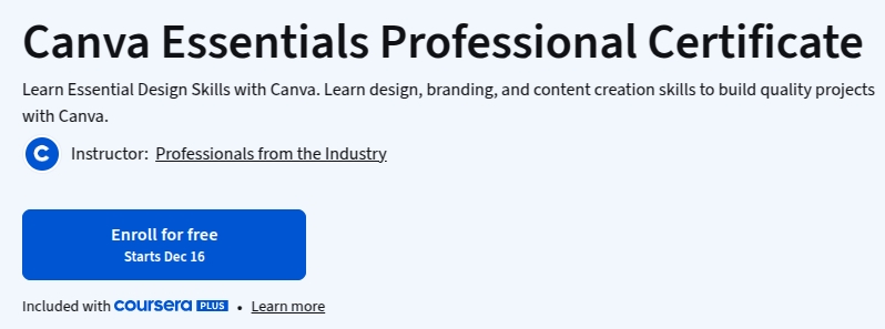 Canva Essentials Professional Certificate