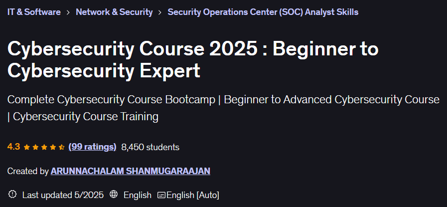 Cybersecurity Course 2025: Beginner to Cybersecurity Expert