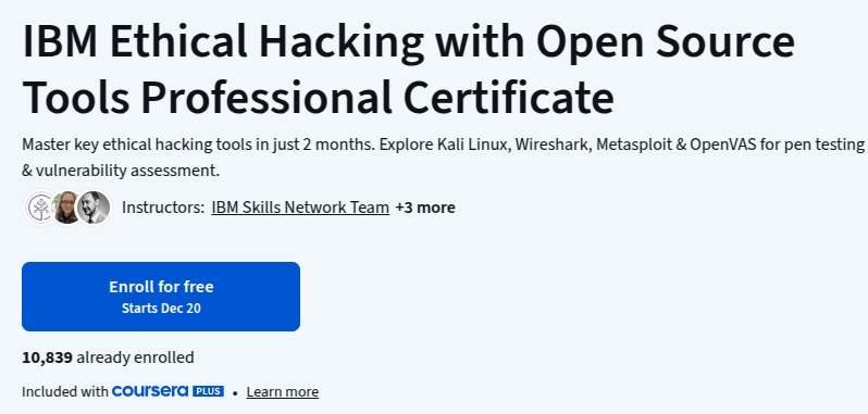 IBM Ethical Hacking with Open Source Tools Professional Certificate