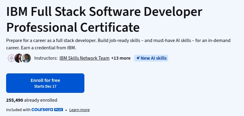 IBM Full Stack Software Developer Professional Certificate