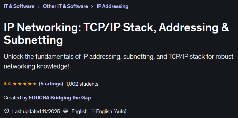 IP Networking: TCP/IP Stack Addressing & Subnetting