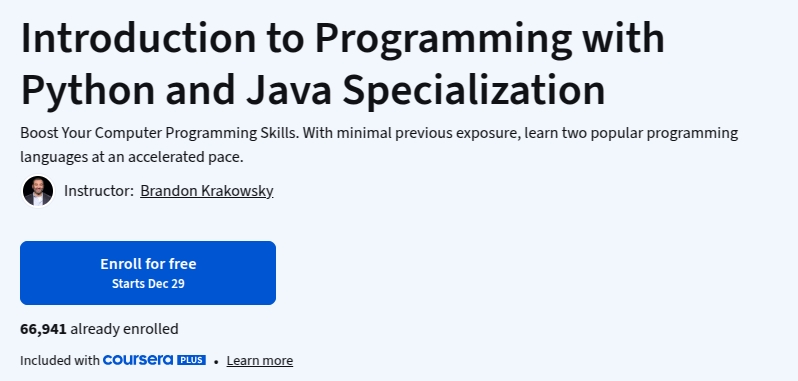 Introduction to Programming with Python and Java Specialization