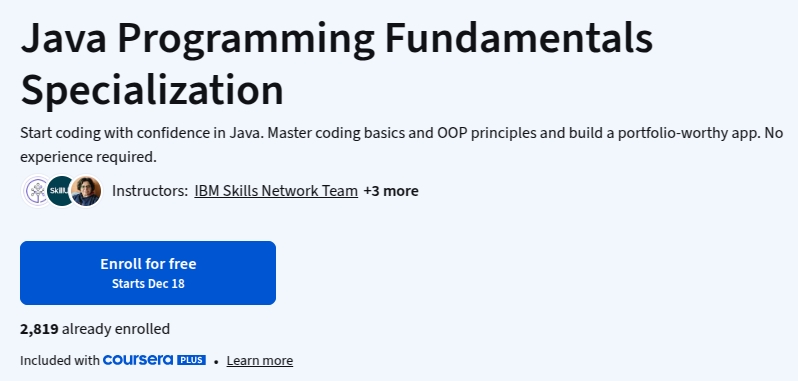 Java Programming Fundamentals Specialization