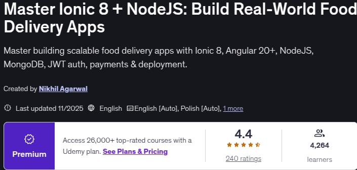 Master Ionic 8 + NodeJS_ Build Real-World Food Delivery Apps