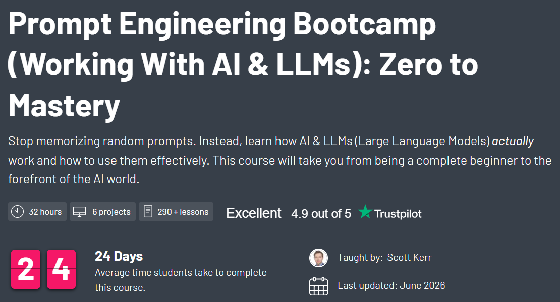 Prompt Engineering Bootcamp (Working With AI & LLMs): Zero to Mastery
