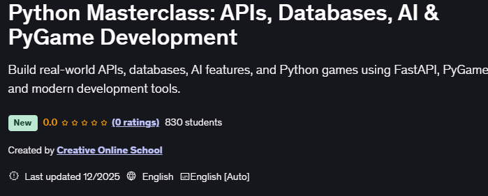 Python Masterclass APIs, Databases, AI & PyGame Development