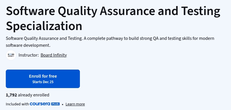 Software Quality Assurance and Testing Specialization