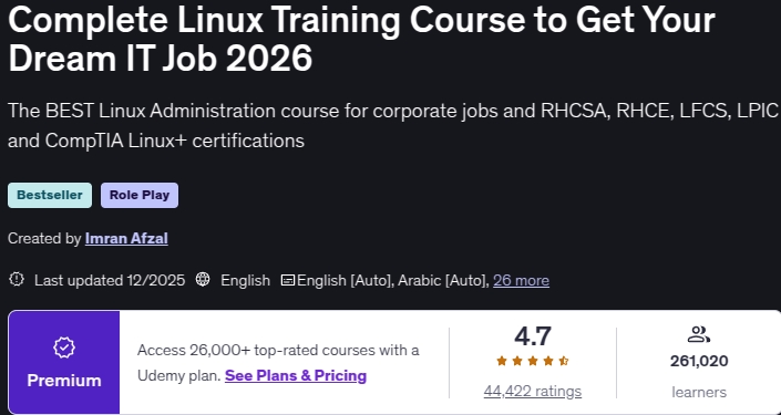 Complete Linux Training Course to Get Your Dream IT Job 2026