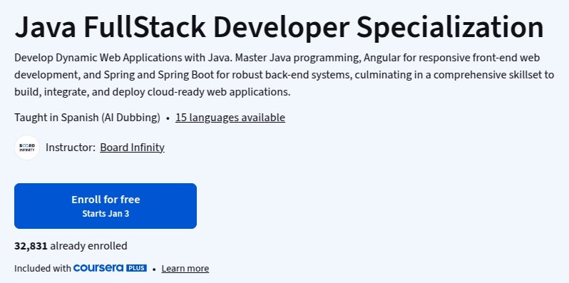 Java FullStack Developer Specialization