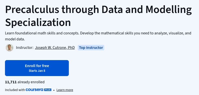 Precalculus through Data and Modelling Specialization