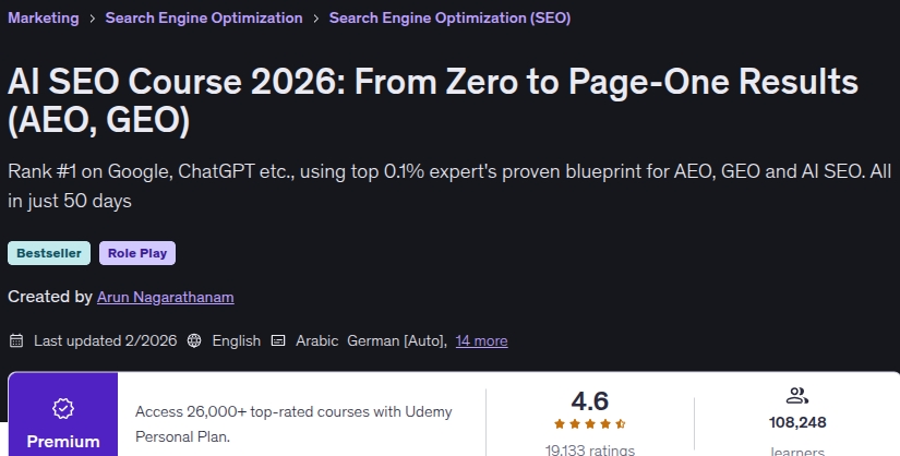 AI SEO Course 2026_ From Zero to Page-One Results (AEO, GEO)
