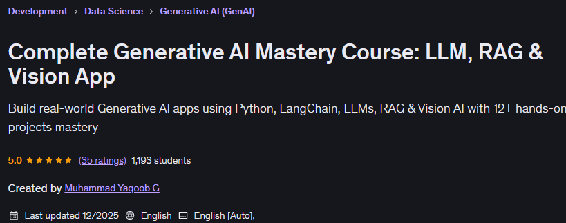 Complete Generative AI Mastery Course LLM, RAG & Vision App