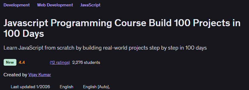 Javascript Programming Course Build 100 Projects in 100 Days