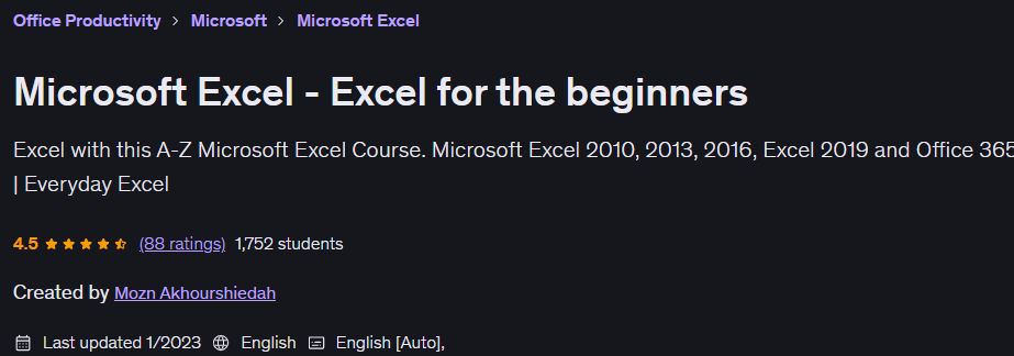 Microsoft Excel - Excel for the beginners