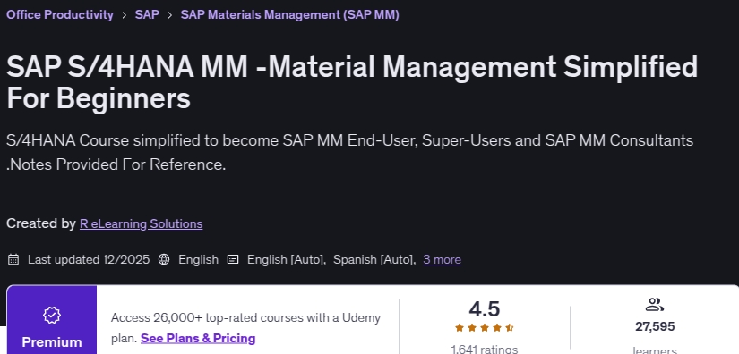 SAP S_4HANA MM -Material Management Simplified For Beginners