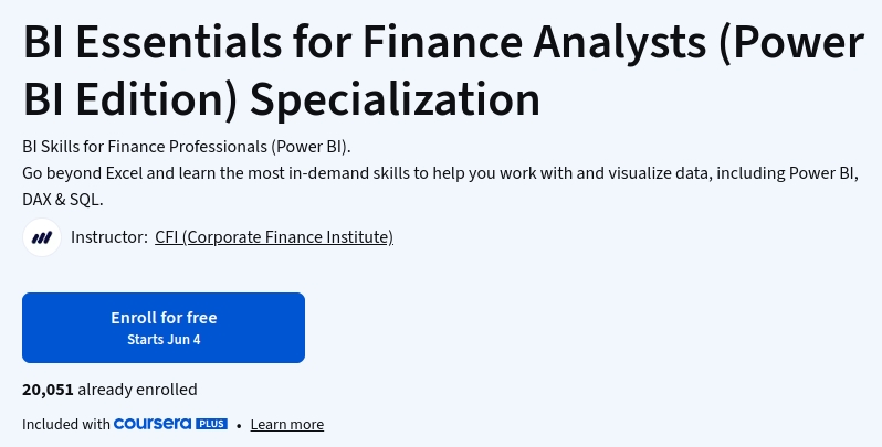 BI Essentials for Finance Analysts (Power BI Edition) Specialization