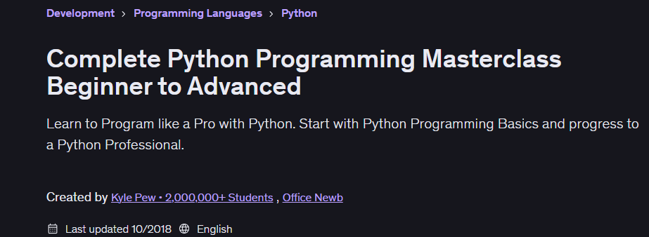 Complete Python Programming Masterclass Beginner to Advanced